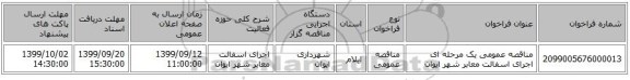 مناقصه عمومی یک مرحله ای اجرای اسفالت معابر شهر ایوان