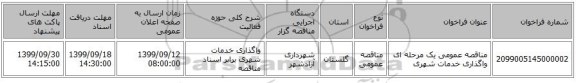 مناقصه عمومی یک مرحله ای واگذاری خدمات شهری