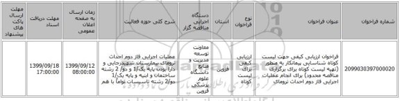 فراخوان ارزیابی کیفی جهت لیست کوتاه شناسایی پیمانکار به منظور (تهیه لیست کوتاه برای برگزاری مناقصه محدود) برای انجام عملیات اجرایی فاز دوم احداث ترومای