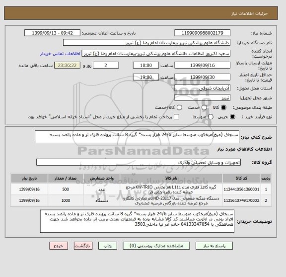 استعلام سنجاق (میخ)میخکوب متوسط سایز 24/6 هزار بسته* گیره 8 سانت پرونده فلزی نر و ماده پانصد بسته 