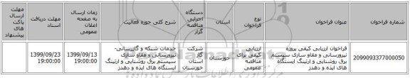 فراخوان ارزیابی کیفی پروژه نیرورسانی و مقاو سازی سیستم برق روشنایی و ارتینگ ایستگاه های ایذه و دهدز