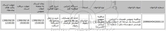 مناقصه عمومی همزمان با ارزیابی (فشرده) یک مرحله ای احداث سالن ورزشی شهرستان زابل ( شماره 1)