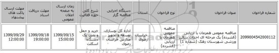 مناقصه عمومی همزمان با ارزیابی (فشرده) یک مرحله ای احداث سالن ورزشی شهرستان زهک (شماره 1)