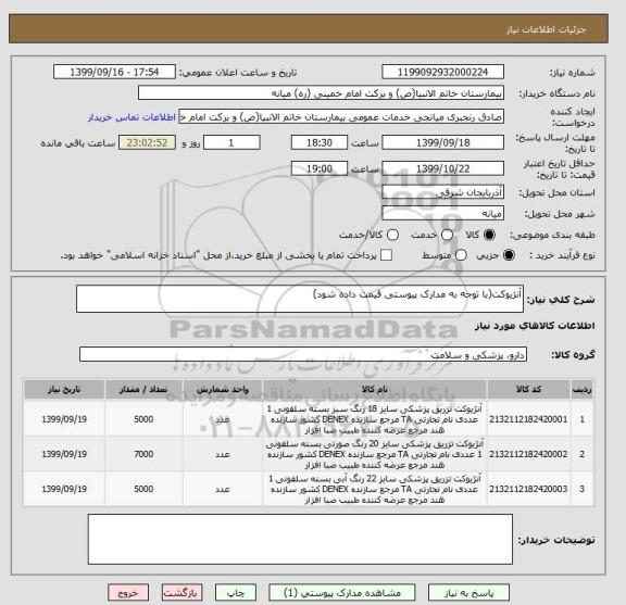 استعلام آنژیوکت(با توجه به مدارک پیوستی قیمت داده شود)