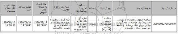 مناقصه عمومی همزمان با ارزیابی (فشرده) یک مرحله ای لکه گیری ، روکش و رفع نقاط پرتصادف و حادثه خیز محور زنجان - تاکستان