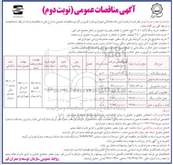 مناقصه، مناقصه خرید سنگ لاشه و...- نوبت دوم 