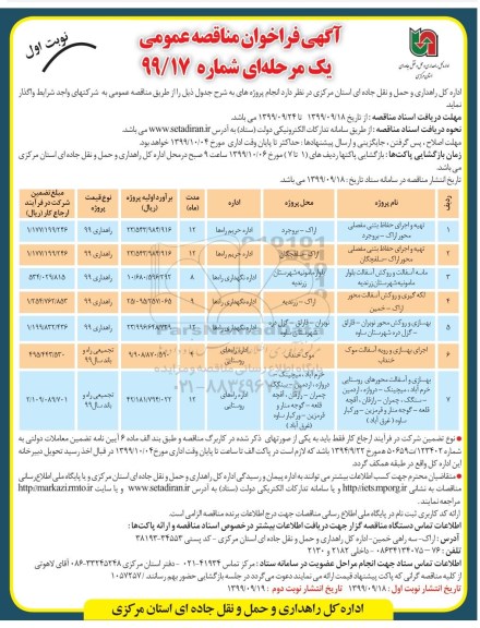 فراخوان مناقصه تهیه و اجرای حفاظ بتنی مفصلی....