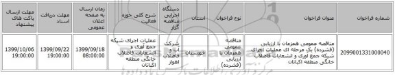 مناقصه عمومی همزمان با ارزیابی (فشرده) یک مرحله ای عملیات اجرای شیکه جمع آوری و انشعابات فاضلاب خانگی منطقه اکباتان