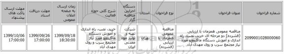 مناقصه عمومی همزمان با ارزیابی (فشرده) دو مرحله ای خرید، نصب، راه اندازی و آموزش دستگاه ماکروویو مورد نیاز مجتمع سرب و روی مهدی آباد 