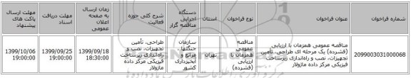 مناقصه عمومی همزمان با ارزیابی (فشرده) یک مرحله ای  طراحی، تأمین تجهیزات، نصب و راه‌اندازی زیرساخت فیزیکی مرکز داده ماژولار 