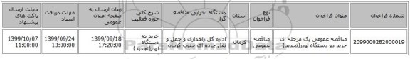 مناقصه عمومی یک مرحله ای خرید دو دستگاه لودر(تجدید)