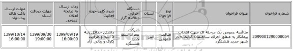 مناقصه عمومی یک مرحله ای جهت انتخاب پیمانکار به منظور اجرای ساختمان کتابخانه در شهر جدید هشتگرد 