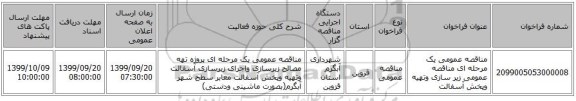 مناقصه عمومی یک مرحله ای مناقصه عمومی زیر سازی وتهیه وپخش آسفالت