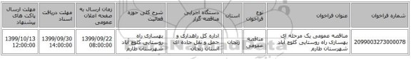 مناقصه عمومی یک مرحله ای بهسازی راه روستایی کلوچ آباد شهرستان طارم 