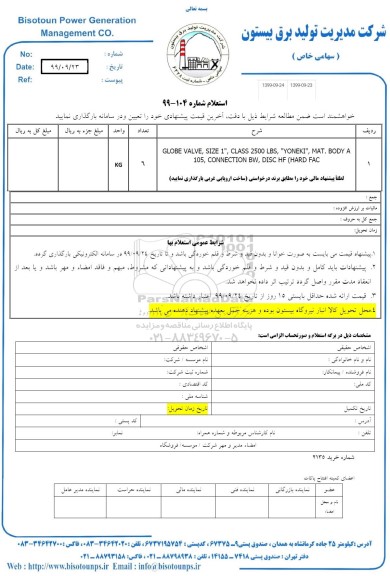 استعلام , استعلام GLOBE VALVE