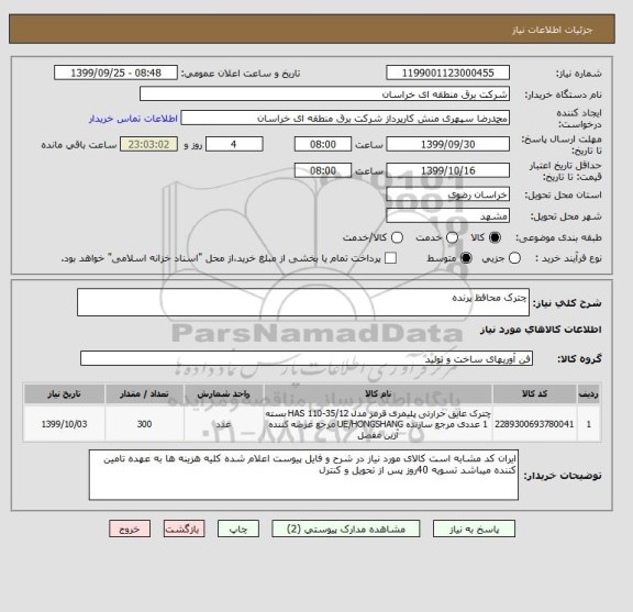 استعلام چترک محافظ پرنده 