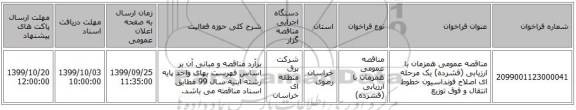 مناقصه عمومی همزمان با ارزیابی (فشرده) یک مرحله ای اصلاح فونداسیون خطوط انتقال و فوق توزیع