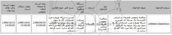 مناقصه عمومی همزمان با ارزیابی (فشرده) یک مرحله ای مسیر و شبکه توزیع و نصب انشعابات گاز به چهار روستای مراوه تپه (قرناتق-میدانجیق-آق تقه-عرب لاله گون)و سایت ج