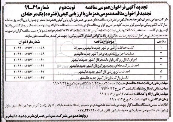 تجدید مناقصه عمومی, تجدید مناقصه گشت حفاظت اراضی در شهر جدید و ...- نوبت دوم 