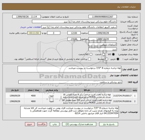 استعلام لوله تراشه شماره 8 *7/5 درخواست در پیوست میباشد