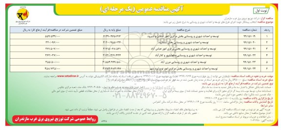 مناقصه، مناقصه توسعه و احداث شهری و روستایی بخش مرکزی ...