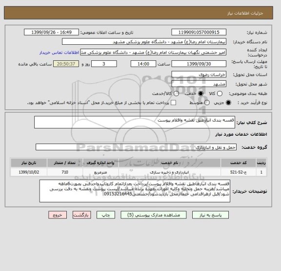 استعلام قفسه بندی انبارطبق نقشه واقلام پیوست 