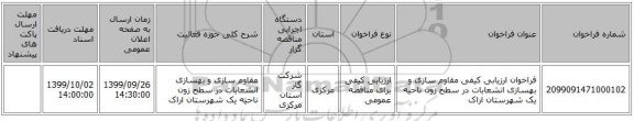 فراخوان ارزیابی کیفی   مقاوم سازی و بهسازی انشعابات در سطح زون ناحیه یک شهرستان اراک 