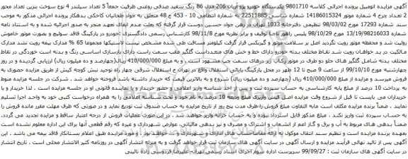 آگهی مزایده یکدستگاه خودرو پژو آریان