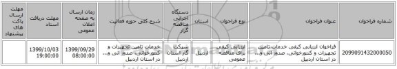 فراخوان ارزیابی کیفی خدمات تامین تجهیزات و کنتورخوانی، صدور انی و... در استان اردبیل