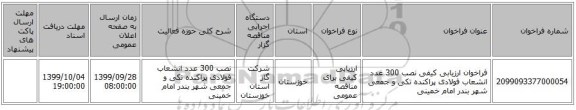 فراخوان ارزیابی کیفی نصب 300 عدد انشعاب فولادی پراکنده تکی و جمعی شهر بندر امام خمینی