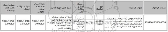 مناقصه عمومی یک مرحله ای عملیات تکمیلی ، تامین و نصب تجهیزات الکترومکانیکال تصفیه‌خانه فاضلاب منطقه ویژه اقتصادی لرستان (ازنا) 