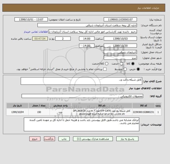 استعلام کابل شبکه،داکت و..