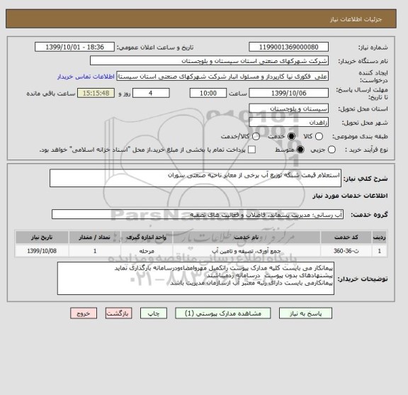 استعلام استعلام قیمت شبکه توزیع آب برخی از معابر ناحیه صنعتی سوران
