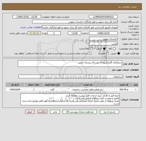 استعلام سفتکاری گلزار شهدای روستای پیستان طبس