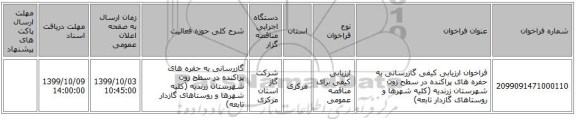 فراخوان ارزیابی کیفی   گازرسانی به حفره های پراکنده در سطح زون شهرستان زرندیه (کلیه شهرها و روستاهای گازدار تابعه)