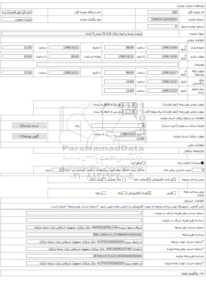 مزایده عرصه و اعیان پلاک 3111/6 بخش 3 آبادان