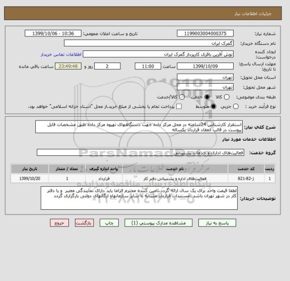 استعلام استقرار کارشناس 24ساعته در محل مرکز داده جهت دستگاههای تهیوه مرکز داده طبق مشخصات فایل پیوست در قالب انعقاد قرارداد یکساله 