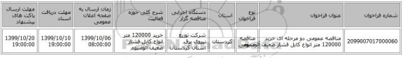 مناقصه عمومی دو مرحله ای خرید 120000 متر انواع کابل فشار ضعیف آلومنیوم