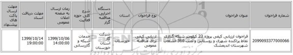 فراخوان ارزیابی کیفی پروژه 23 کیلومتر شبکه گذاری نقاط پراکنده شهری و روستایی و نصب 360 انشعاب شهرستان اندیمشک