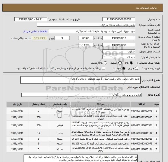 استعلام خرید روغن موتور، روغن هیدرولیک، گریس معمولی و روغن فرمان