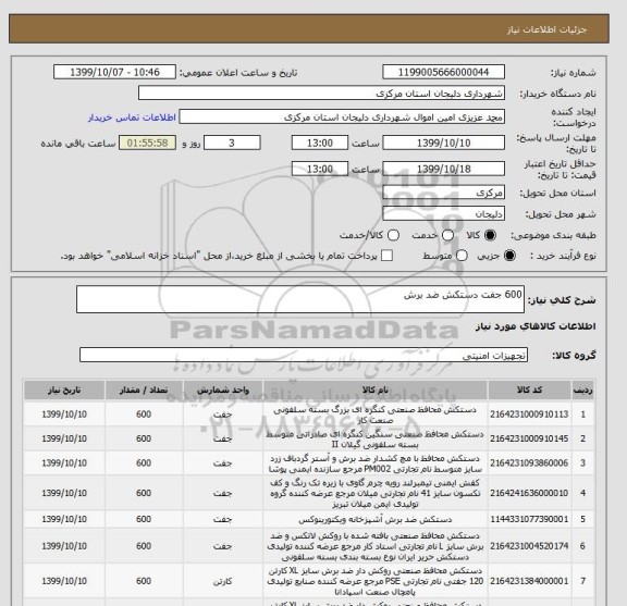 استعلام 600 جفت دستکش ضد برش