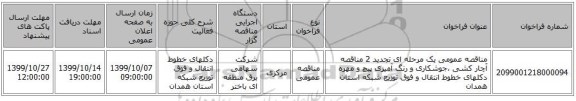 مناقصه عمومی یک مرحله ای تجدید 2 مناقصه آچار کشی ،جوشکاری و رنگ آمیزی پیچ و مهره دکلهای خطوط انتقال و فوق توزیع شبکه استان  همدان 