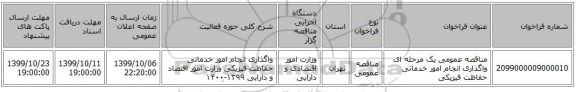 مناقصه عمومی یک مرحله ای واگذاری انجام امور خدماتی حفاظت فیزیکی