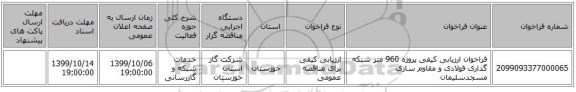 فراخوان ارزیابی کیفی پروژه 960 متر شبکه گذاری فولادی و مقاوم سازی مسجدسلیمان