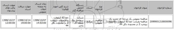 مناقصه عمومی یک مرحله ای تجدید یک مناقصه واریانت خط 63 کیلوولت چالانچولان - بروجرد 2 در محدوده دکل 44