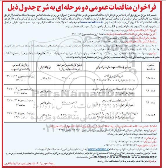 فراخوان مناقصه , مناقصه خرید انواع یراق آلات و ...