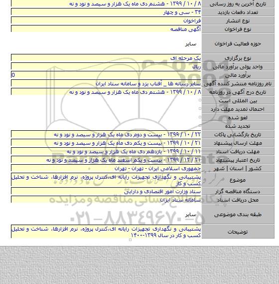 پشتیبانی و نگهداری تجهیزات رایانه ای٬کنترل پروژه٬ نرم افزارها٬ شناخت و تحلیل کسب و کار