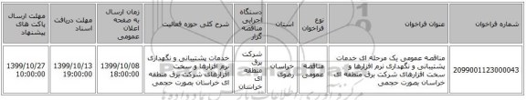 مناقصه عمومی یک مرحله ای خدمات پشتیبانی و نگهداری نرم افزارها و سخت افزارهای شرکت برق منطقه ای خراسان بصورت حجمی