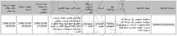 مناقصه عمومی یک مرحله ای مناقصه عمومی یک مرحله ای واگذاریامورات خدمات شهری رفت و روب، تنظیف معابر و جمع آورله شهری تکاب