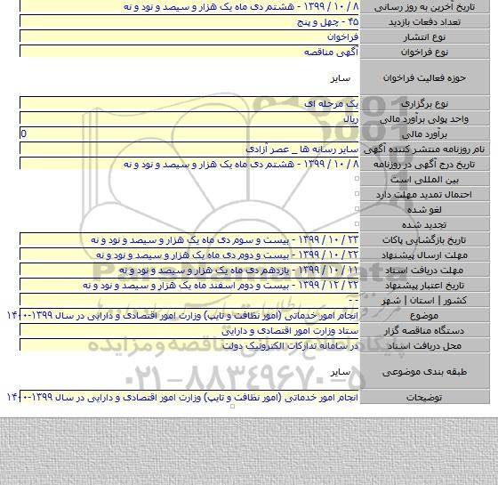 انجام امور خدماتی (امور نظافت و تایپ) وزارت امور اقتصادی و دارایی در سال ۱۳۹۹-۱۴۰۰